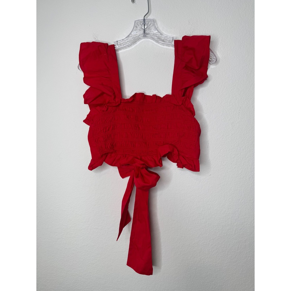 Altar'd State Red Smocked Ruffle Strap Tie‎ Back Crop Top Womens Size M
